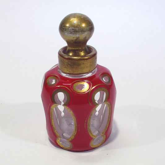 Moser Ruby Overlay Glass Cut to White to Clear Scent or Perfume Bottle