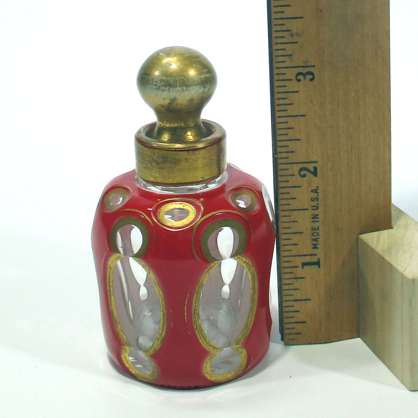 Moser Ruby Overlay Glass Cut to White to Clear Scent or Perfume Bottle