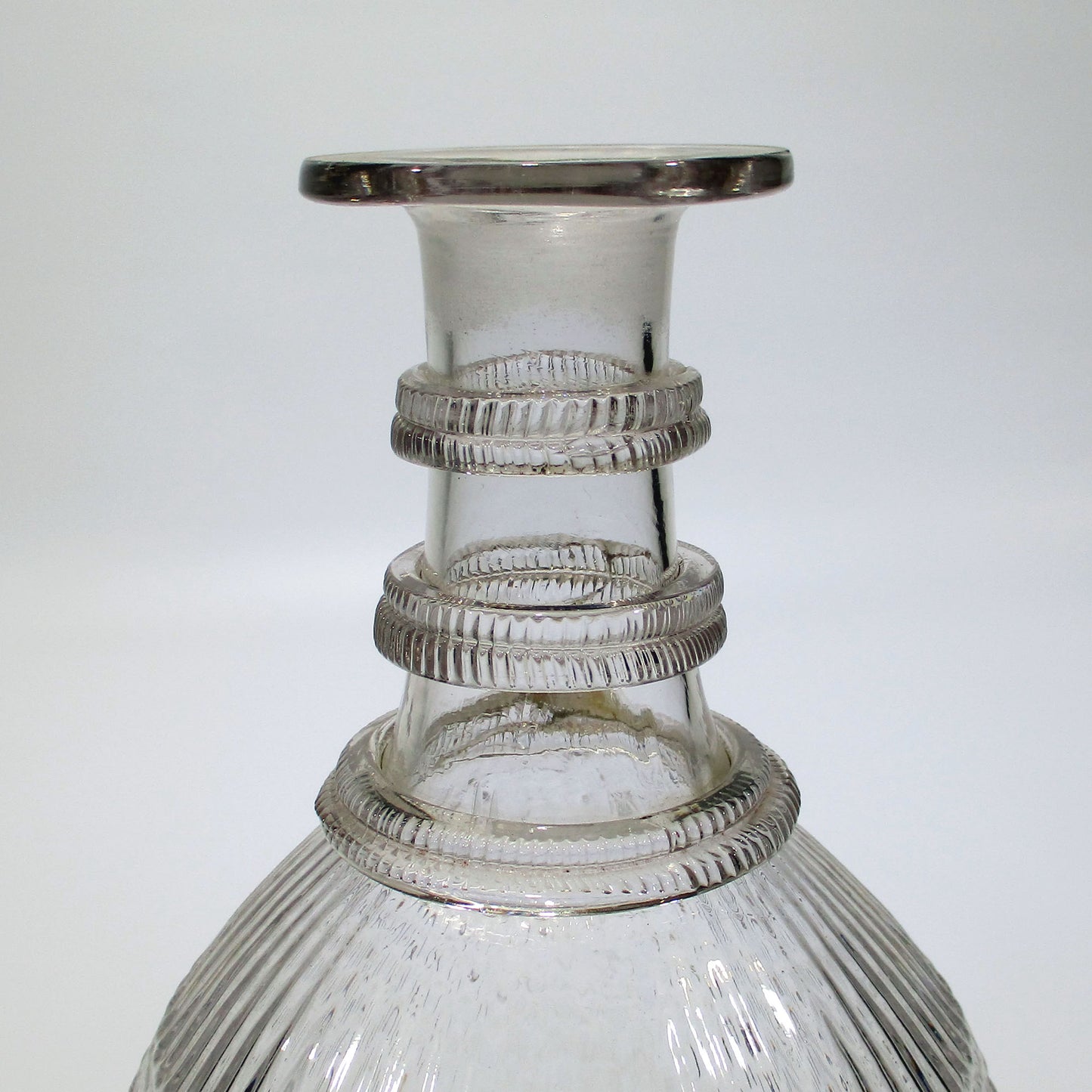 Sandwich Glass Three Ring Blown Molded Decanter with Hollow Stopper 19th Century