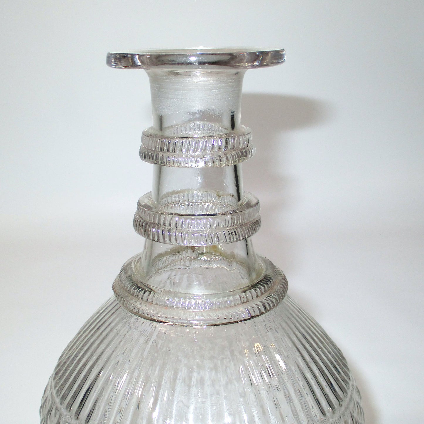 Sandwich Glass Three Ring Blown Molded Decanter with Hollow Stopper 19th Century