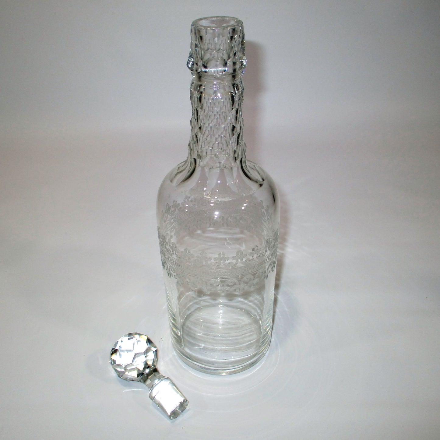 Fleur de Lis Needle Engraved Glass Decanter St. Louis or Baccarat