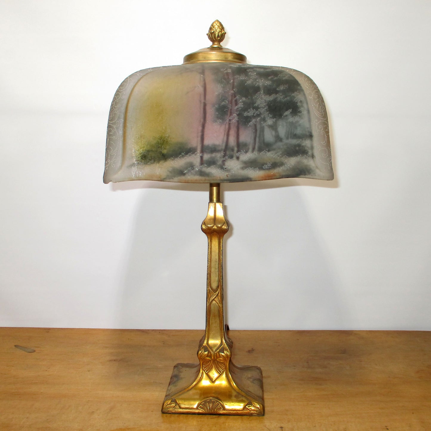 Pittsburg Lamp with Reverse Painted Shade Winter Scene