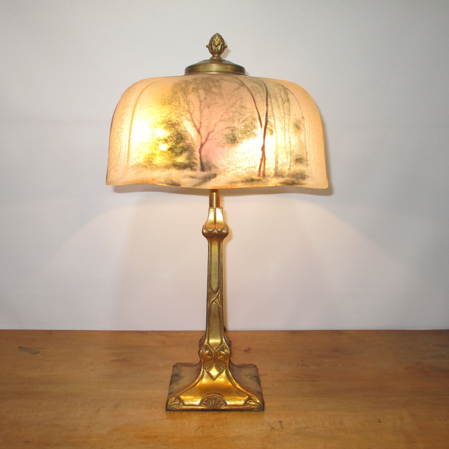 Pittsburg Lamp with Reverse Painted Shade Winter Scene