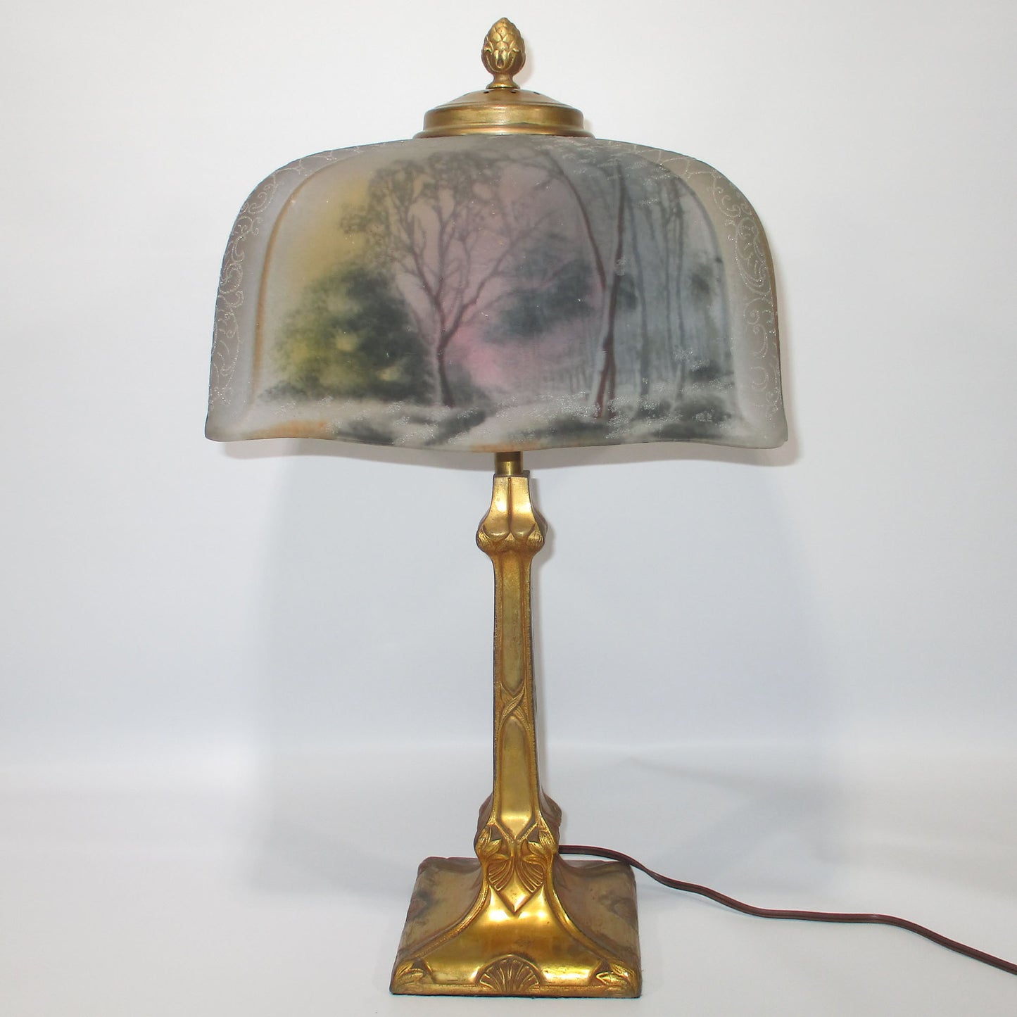 Pittsburg Lamp with Reverse Painted Shade Winter Scene