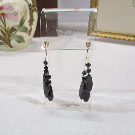 Solid 14K Gold and Black Coral Drop Earrings