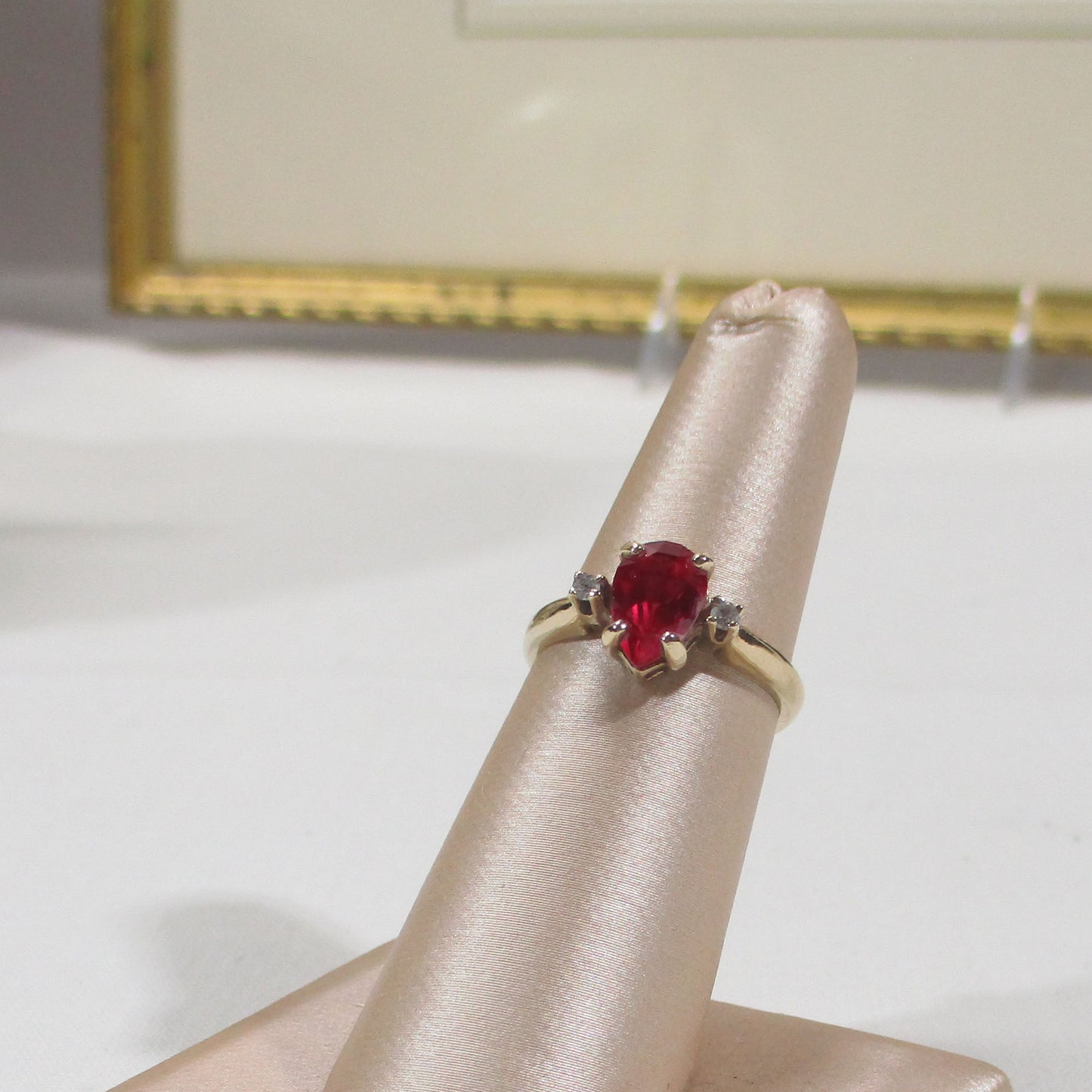 Gr 155 Solid 10K Gold, Ruby and Diamond Signet Ring Size 6 1/2