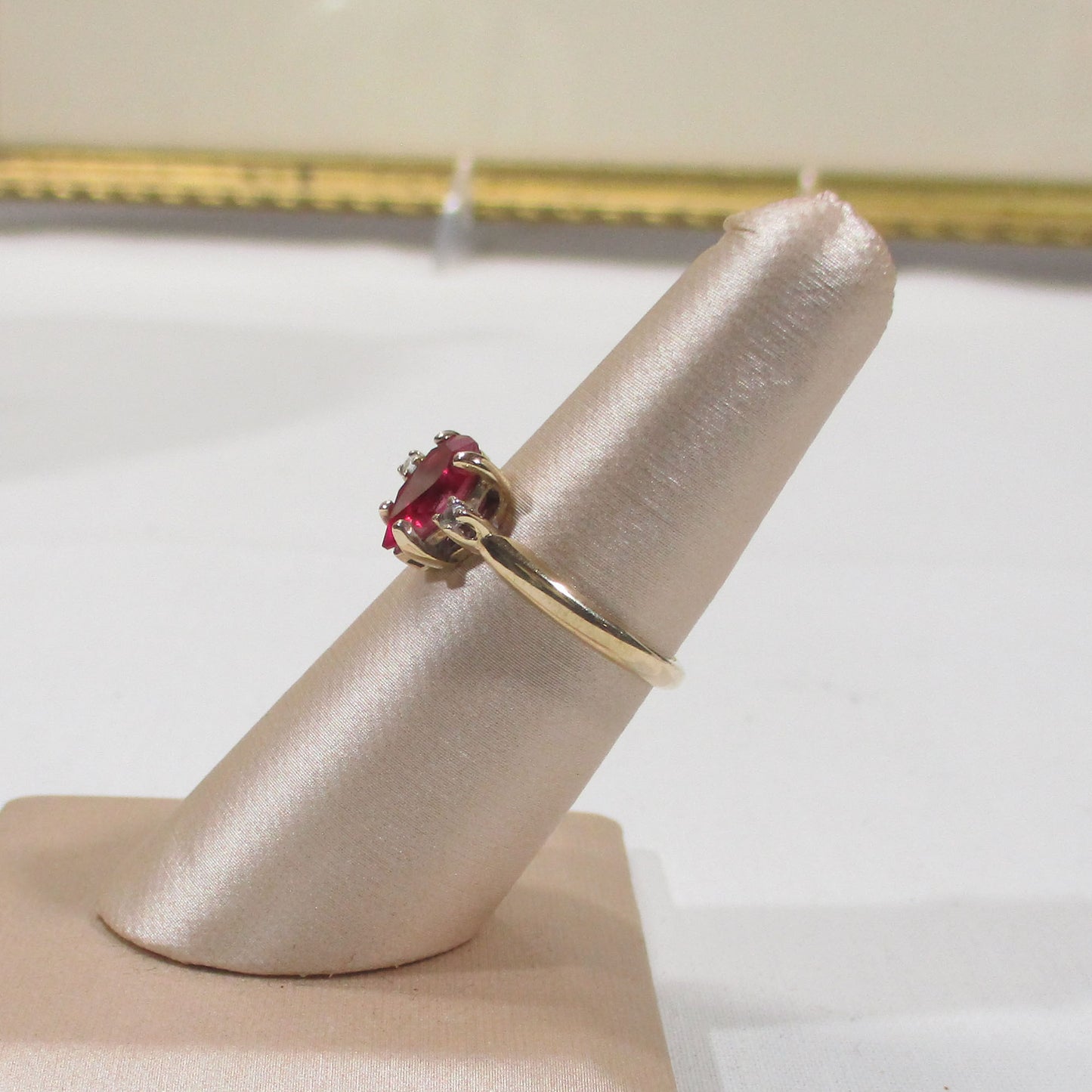 Gr 155 Solid 10K Gold, Ruby and Diamond Signet Ring Size 6 1/2