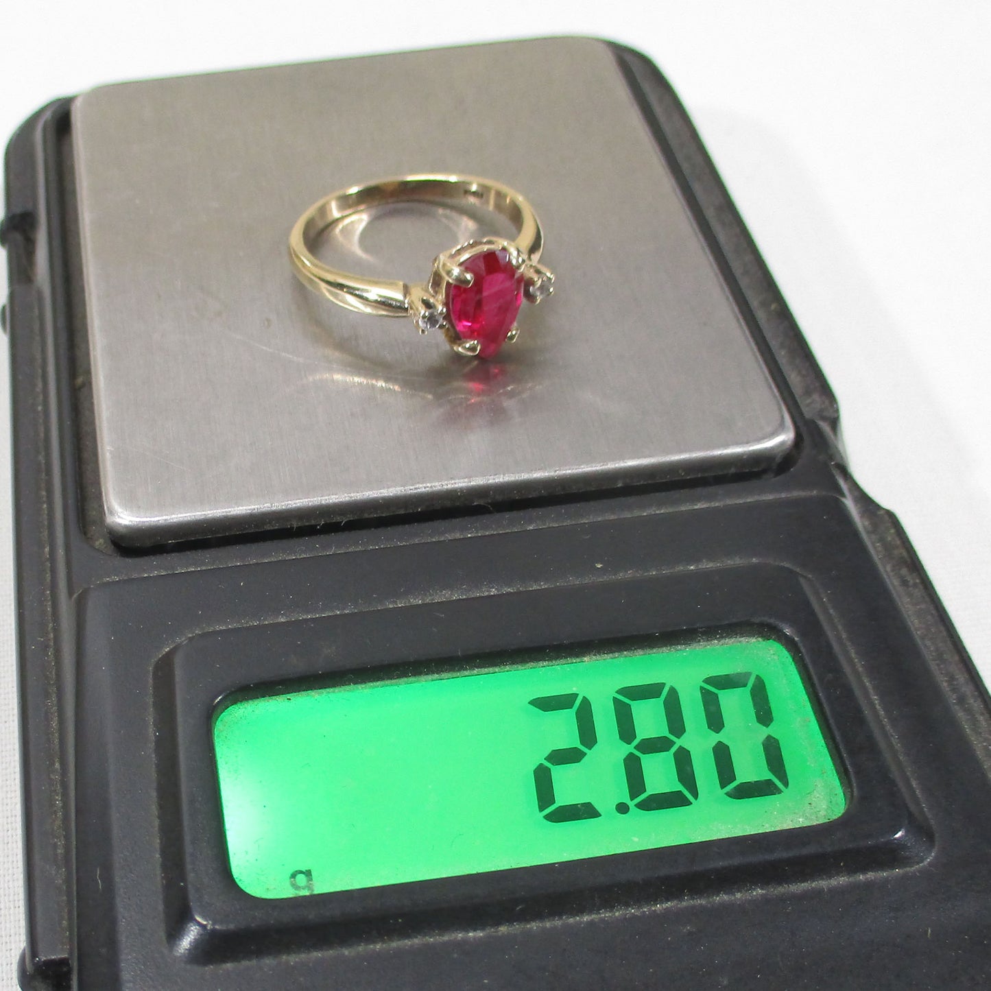 Gr 155 Solid 10K Gold, Ruby and Diamond Signet Ring Size 6 1/2