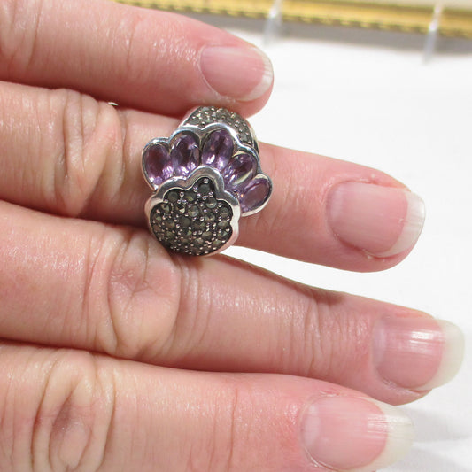 Gr 155 Art Deco Sterling Silver, Marcasite and Amethyst Signet Ring Size 7