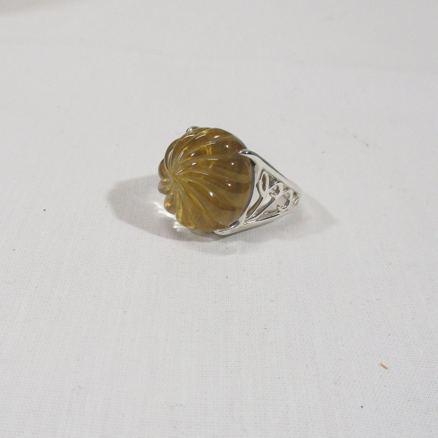 Sterling Silver Carved Quartz and Tiger Eye Statement Ring