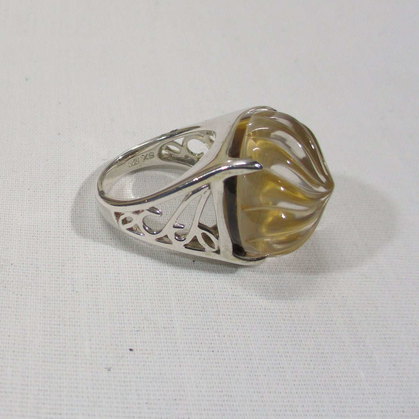 Sterling Silver Carved Quartz and Tiger Eye Statement Ring