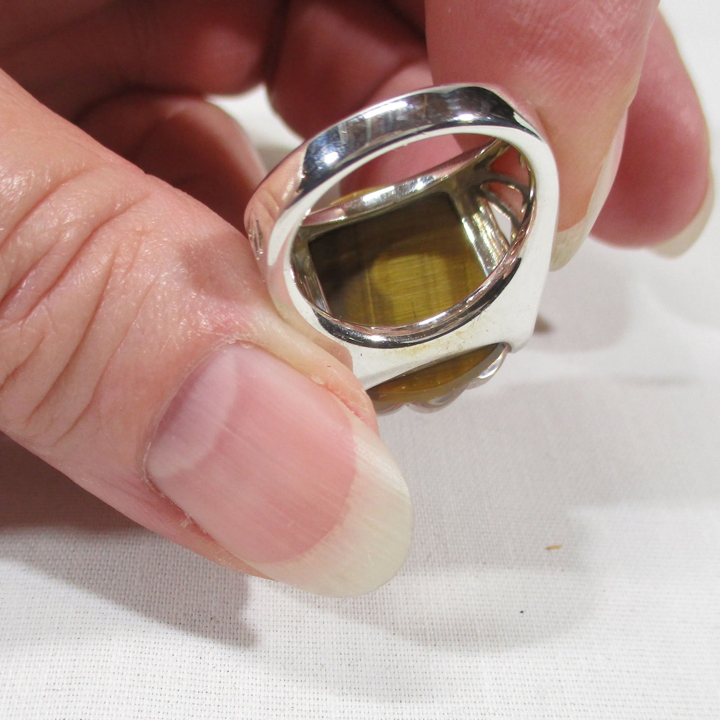 Sterling Silver Carved Quartz and Tiger Eye Statement Ring