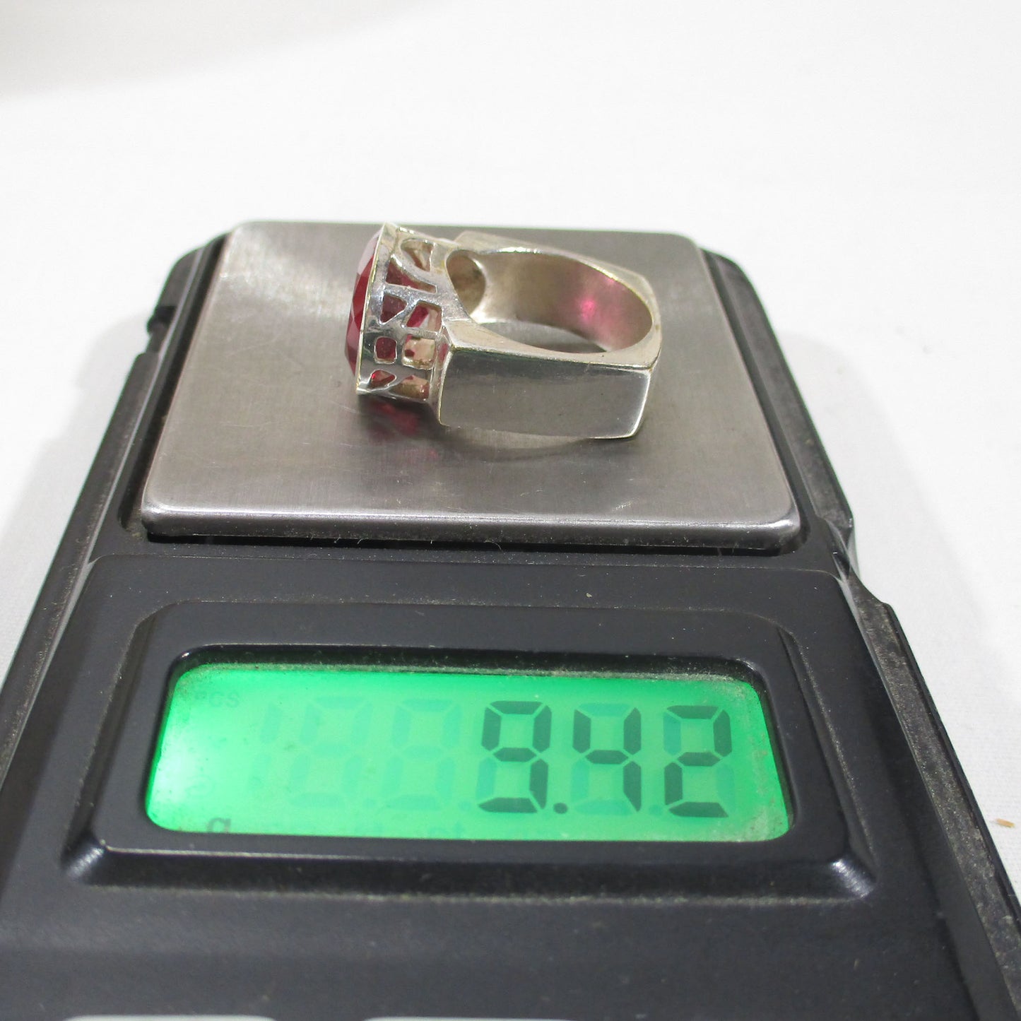 Sterling Silver Ruby Statement Ring East West Setting Size 6 3/4