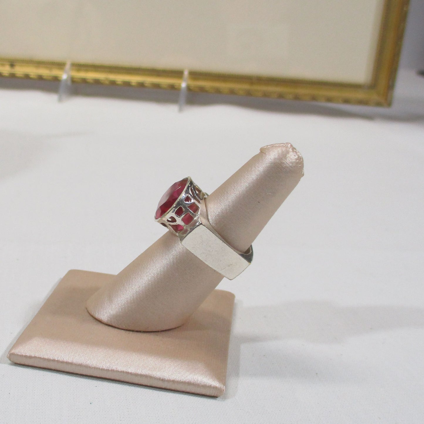 Sterling Silver Ruby Statement Ring East West Setting Size 6 3/4