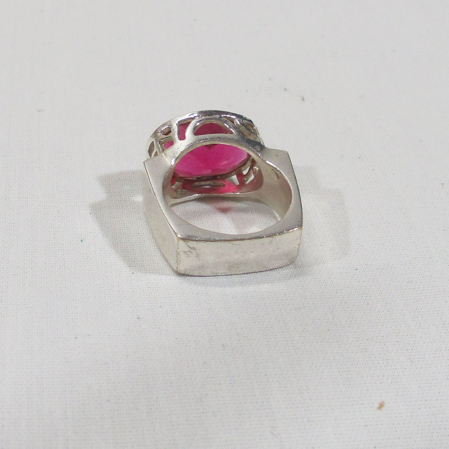 Sterling Silver Ruby Statement Ring East West Setting Size 6 3/4