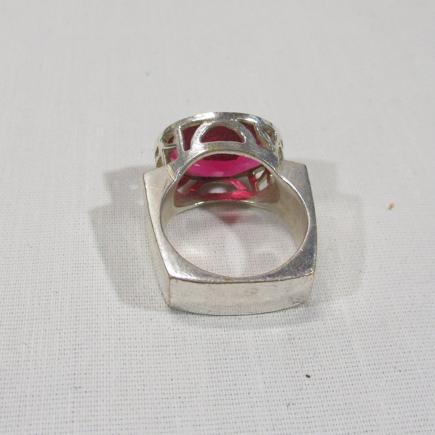 Sterling Silver Ruby Statement Ring East West Setting Size 6 3/4