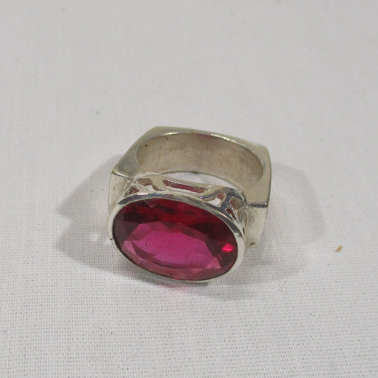 Sterling Silver Ruby Statement Ring East West Setting Size 6 3/4