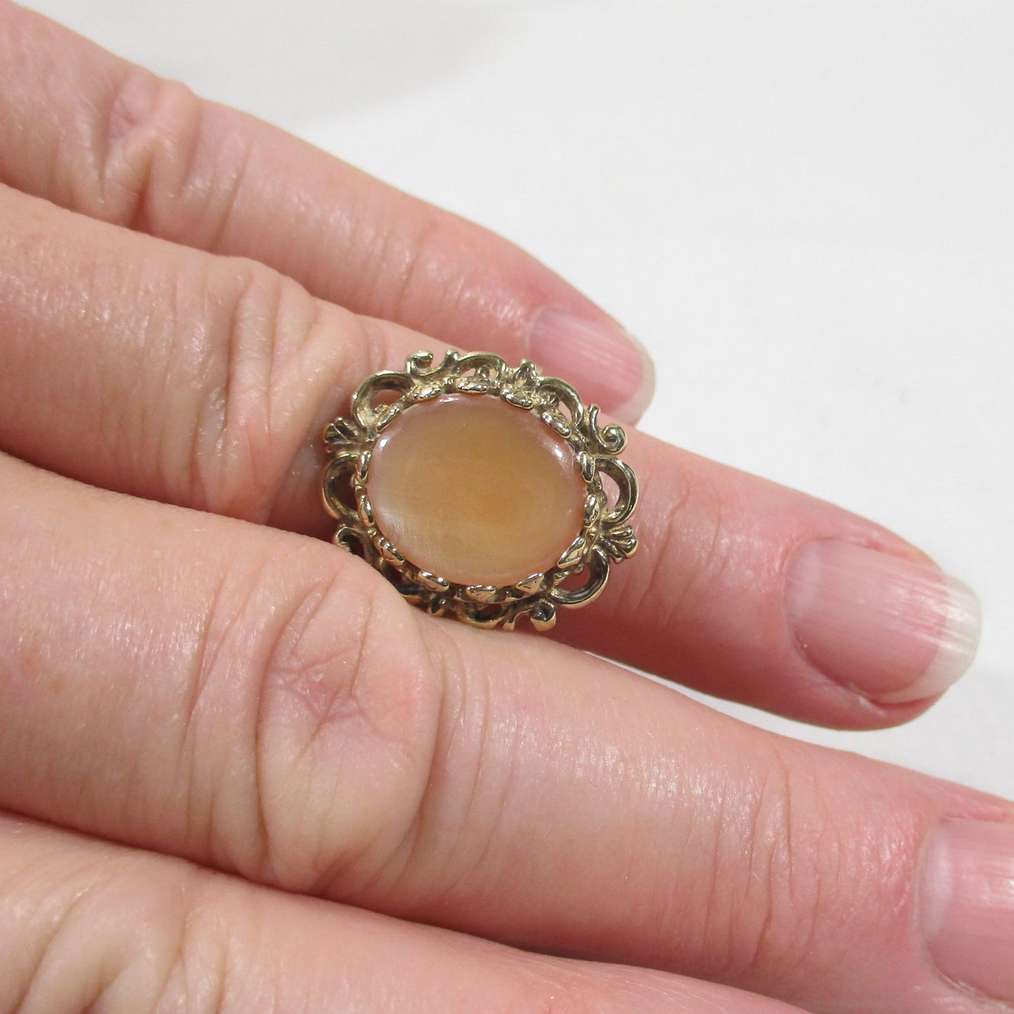 Sterling Silver Vermeil and Mother-of-Pearl Signet Ring Victorian Style Size 7