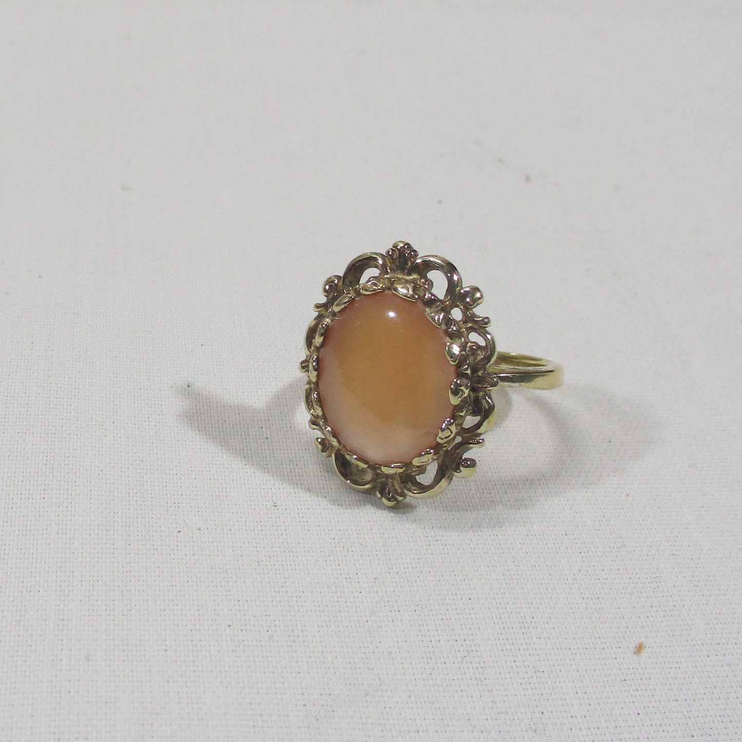 Sterling Silver Vermeil and Mother-of-Pearl Signet Ring Victorian Style Size 7