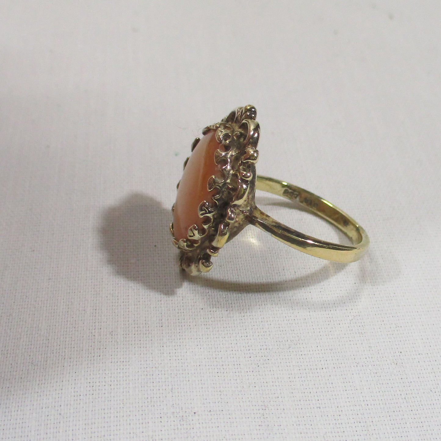 Sterling Silver Vermeil and Mother-of-Pearl Signet Ring Victorian Style Size 7