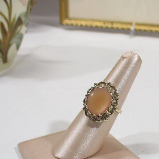 Sterling Silver Vermeil and Mother-of-Pearl Signet Ring Victorian Style Size 7