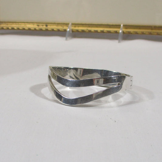 Gr 155 Sterling Silver Taxco Clamper Hinged Bangle Bracelet Heavy 53.12 Grams