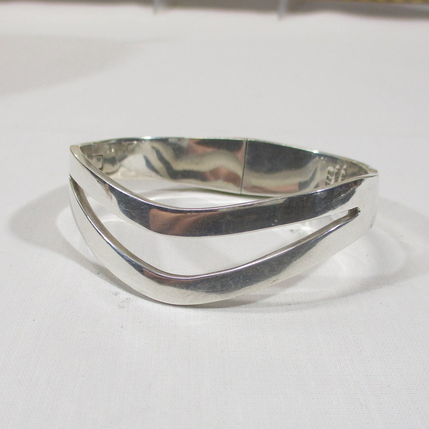 Gr 155 Sterling Silver Taxco Clamper Hinged Bangle Bracelet Heavy 53.12 Grams