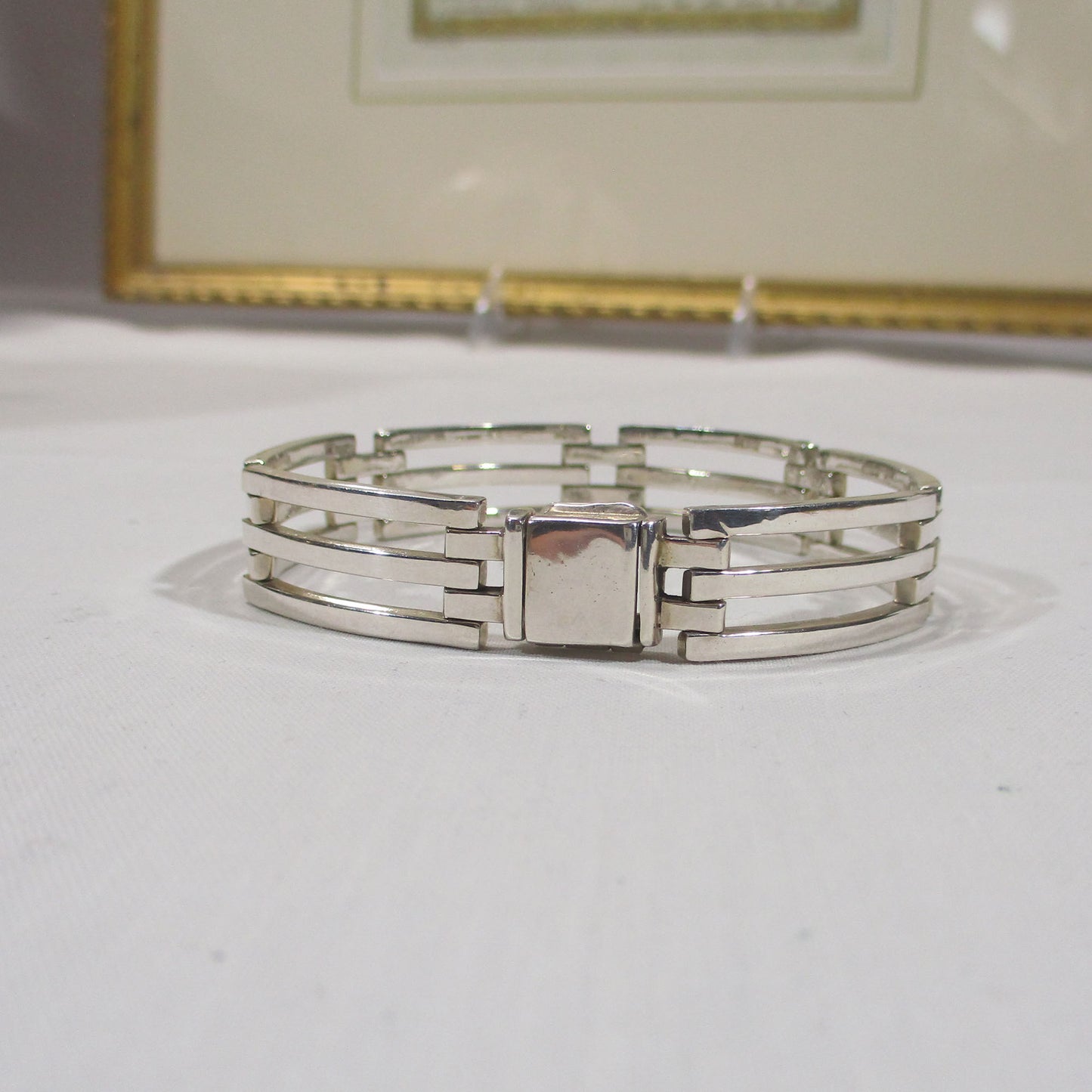 Gr 155 Vintage Mexico Taxco Sterling Silver Articulated Gate Bracelet Heavy 42.90 grams