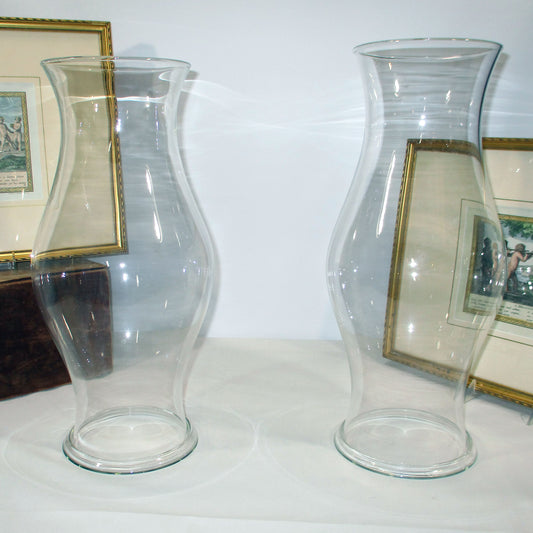 Blenko Royal Leerdam Hand-blown Hurricane Lamp Shades Folded Foot Rim Pair