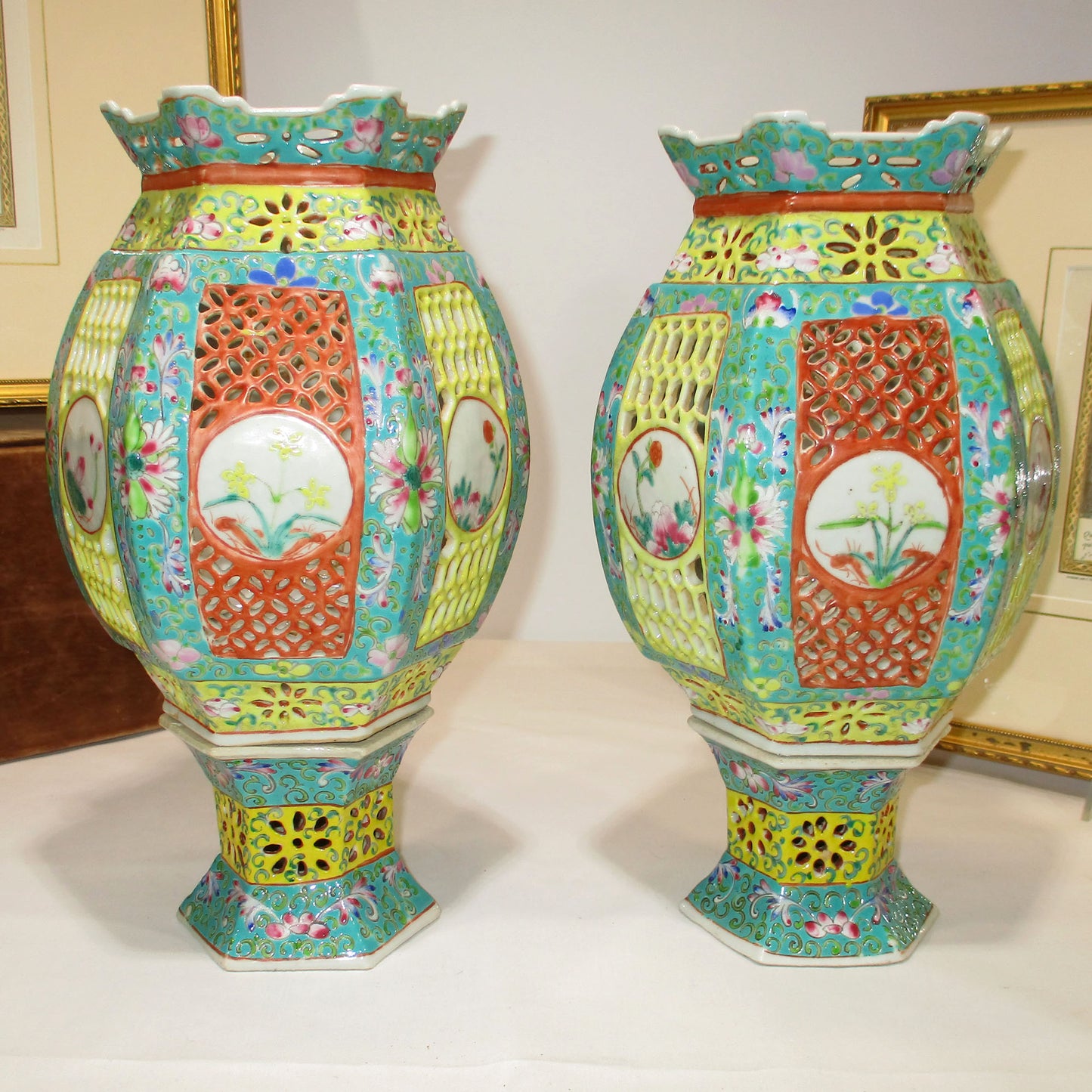 Pair of Chinese Export Reticulated Wedding Lanterns