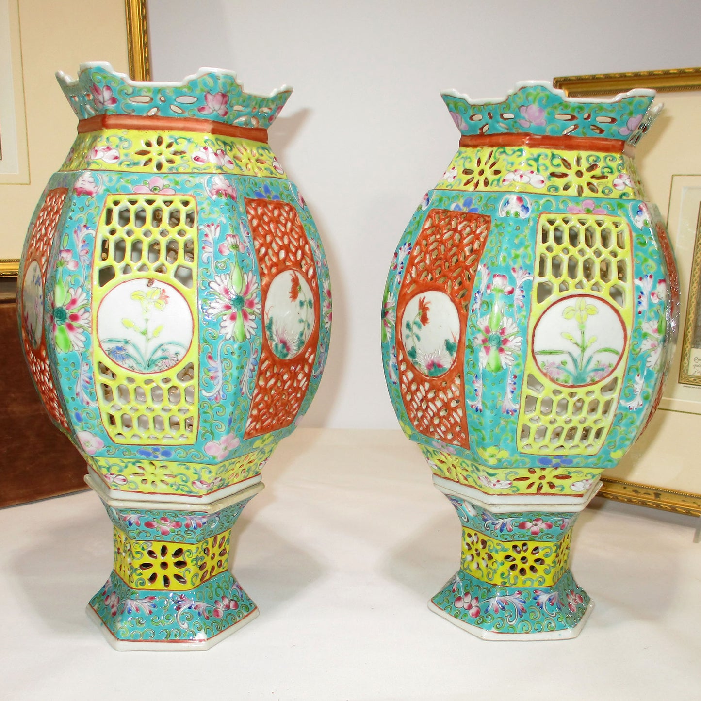 Pair of Chinese Export Reticulated Wedding Lanterns