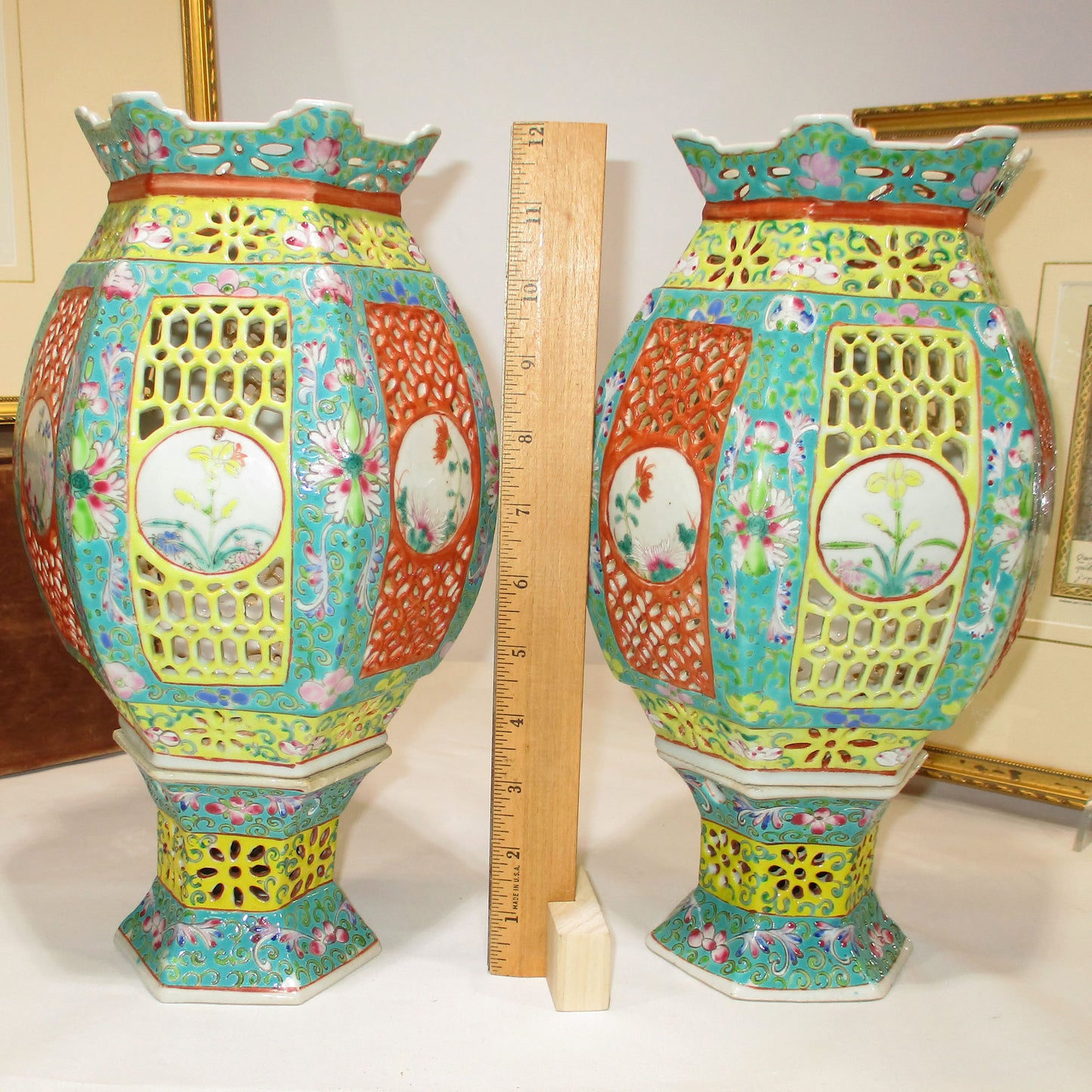 Pair of Chinese Export Reticulated Wedding Lanterns