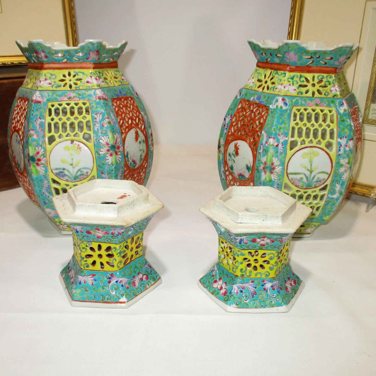 Pair of Chinese Export Reticulated Wedding Lanterns