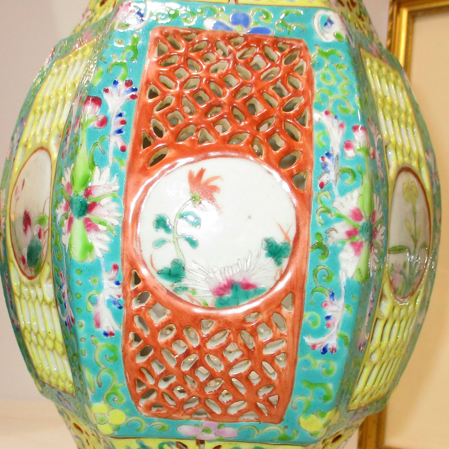 Pair of Chinese Export Reticulated Wedding Lanterns