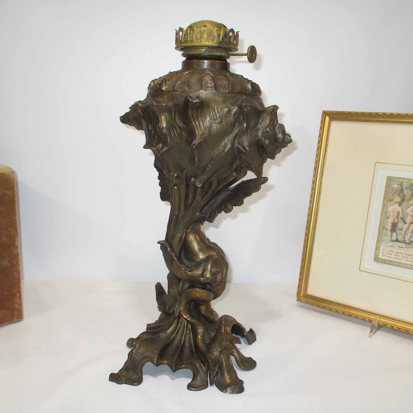 Antique Bronze Figural Oil Lamp Mermaid Melusine