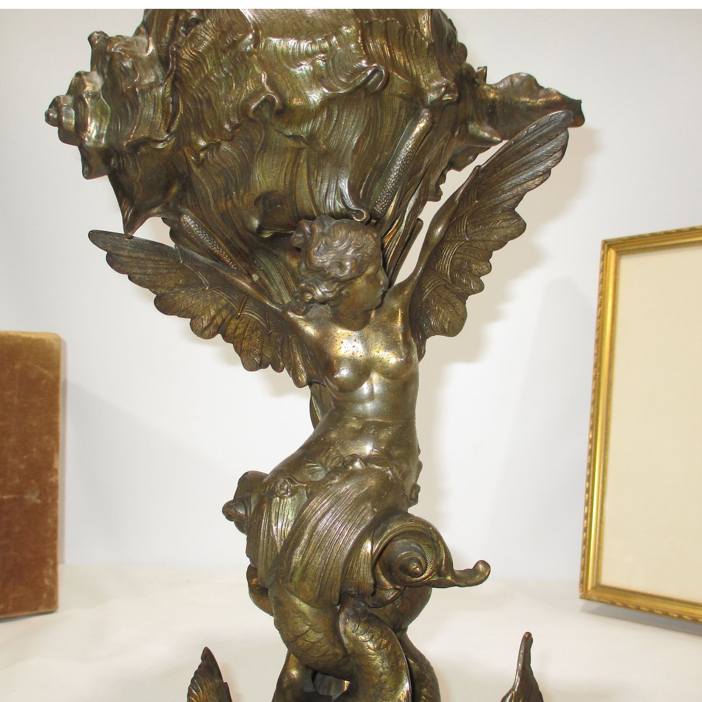 Antique Bronze Figural Oil Lamp Mermaid Melusine