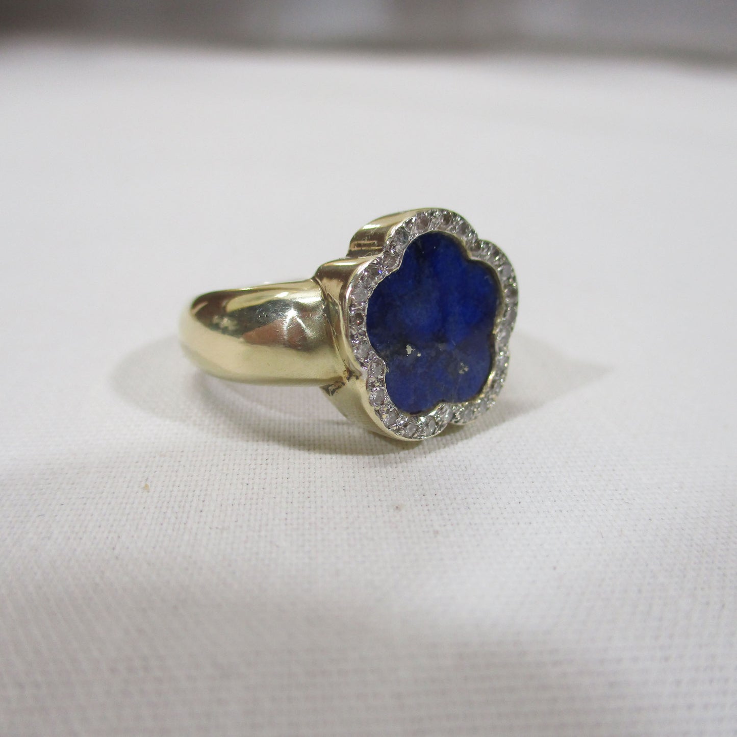 Gr 156 Solid 14K Gold, Diamond and Lapis Lazuli Vintage Signet Ring Size 7