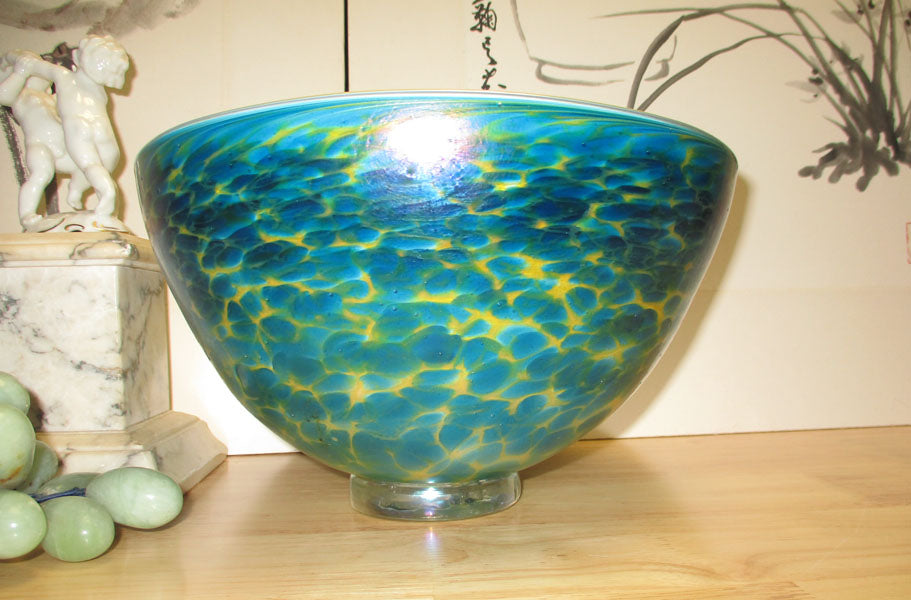 Aurene or Favrile Style Iridescent Art Glass Bowl Huge!