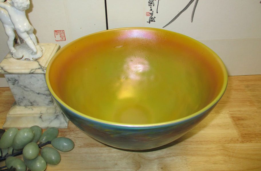 Aurene or Favrile Style Iridescent Art Glass Bowl Huge!