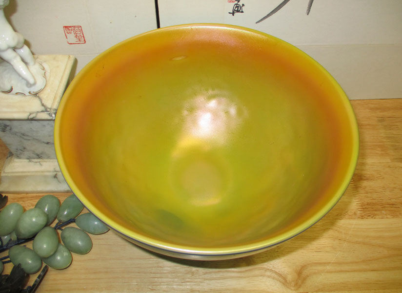 Aurene or Favrile Style Iridescent Art Glass Bowl Huge!