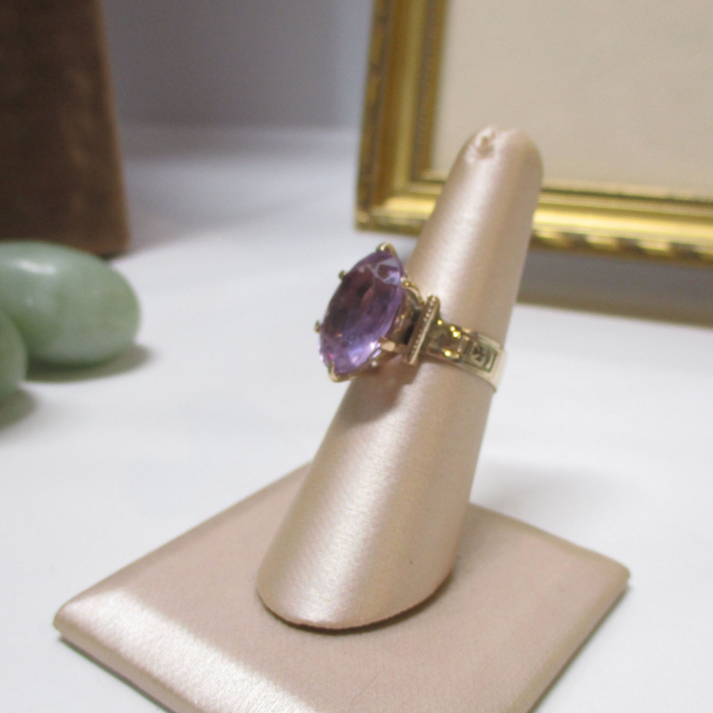 Victorian Solid 10K Gold Natural Rose de France Amethyst Ring Size 7