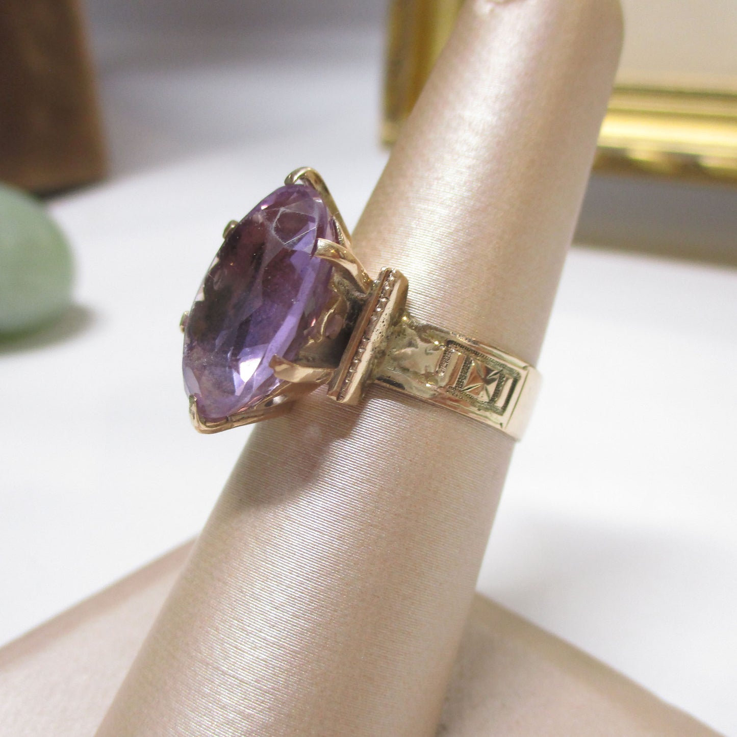 Victorian Solid 10K Gold Natural Rose de France Amethyst Ring Size 7