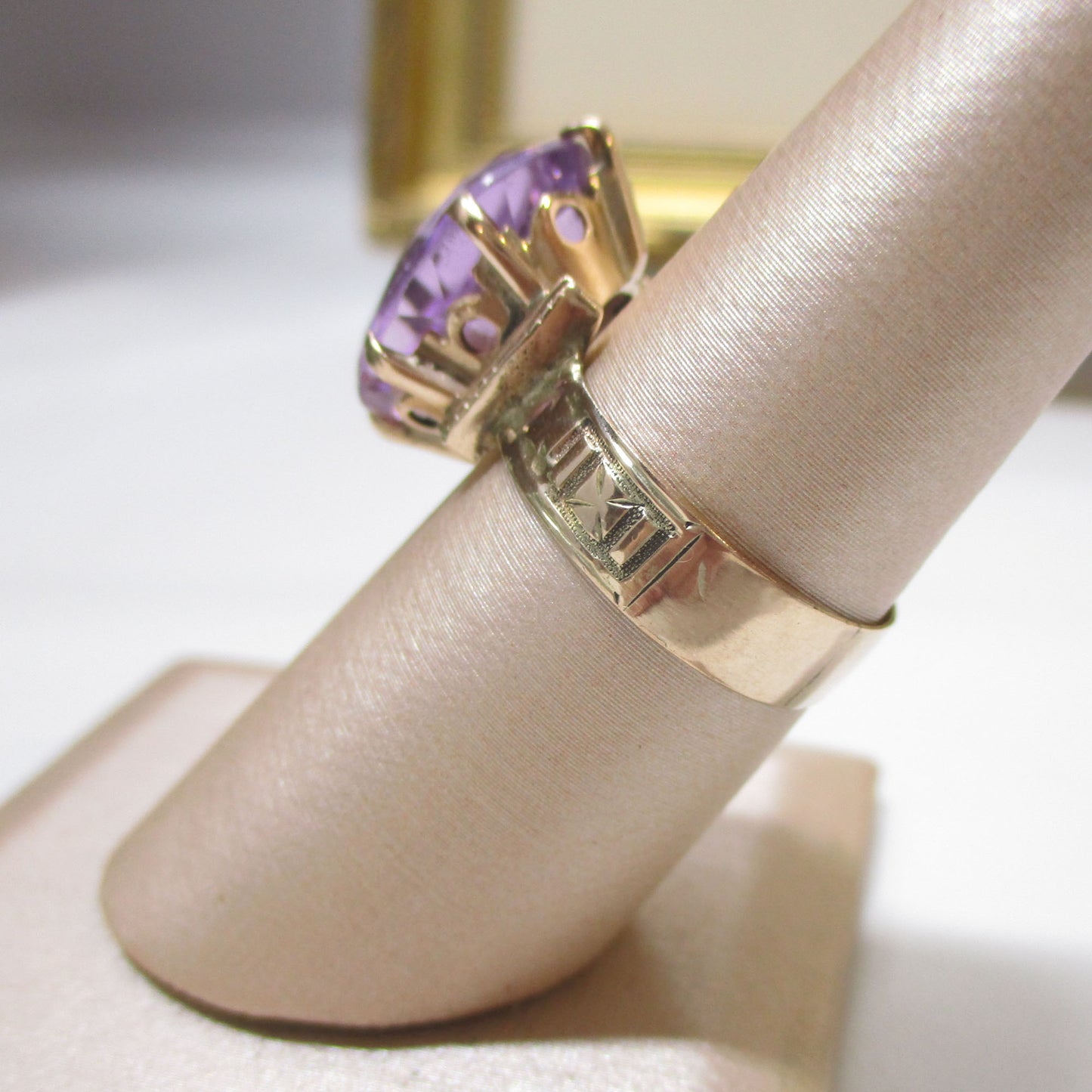 Victorian Solid 10K Gold Natural Rose de France Amethyst Ring Size 7
