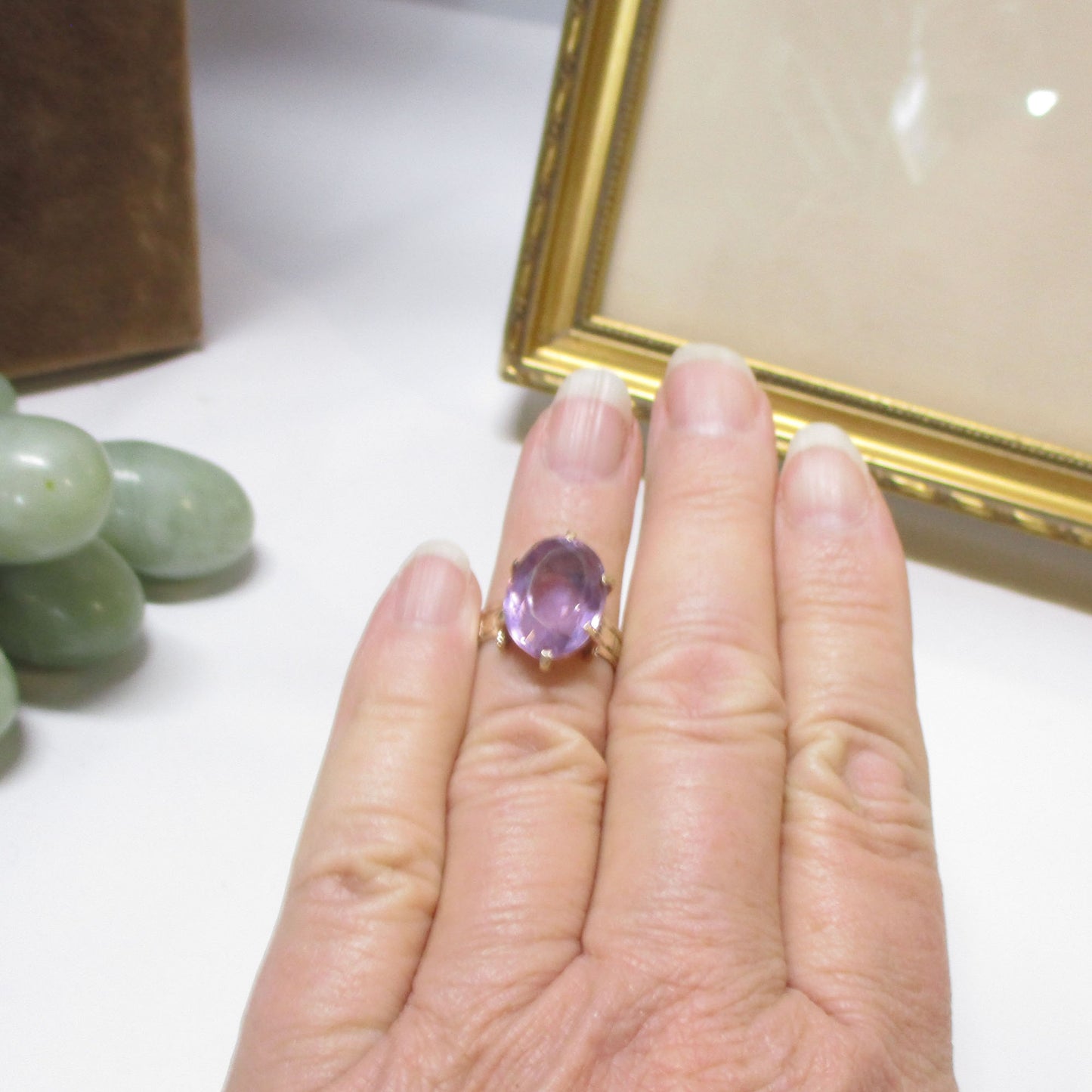 Victorian Solid 10K Gold Natural Rose de France Amethyst Ring Size 7