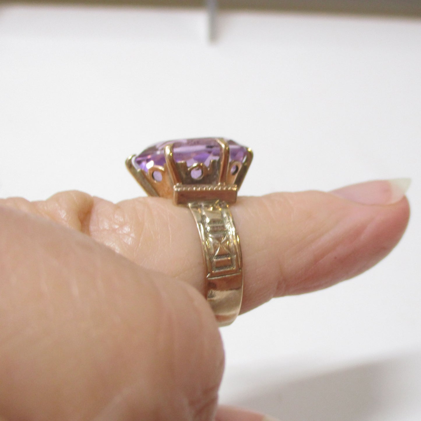 Victorian Solid 10K Gold Natural Rose de France Amethyst Ring Size 7