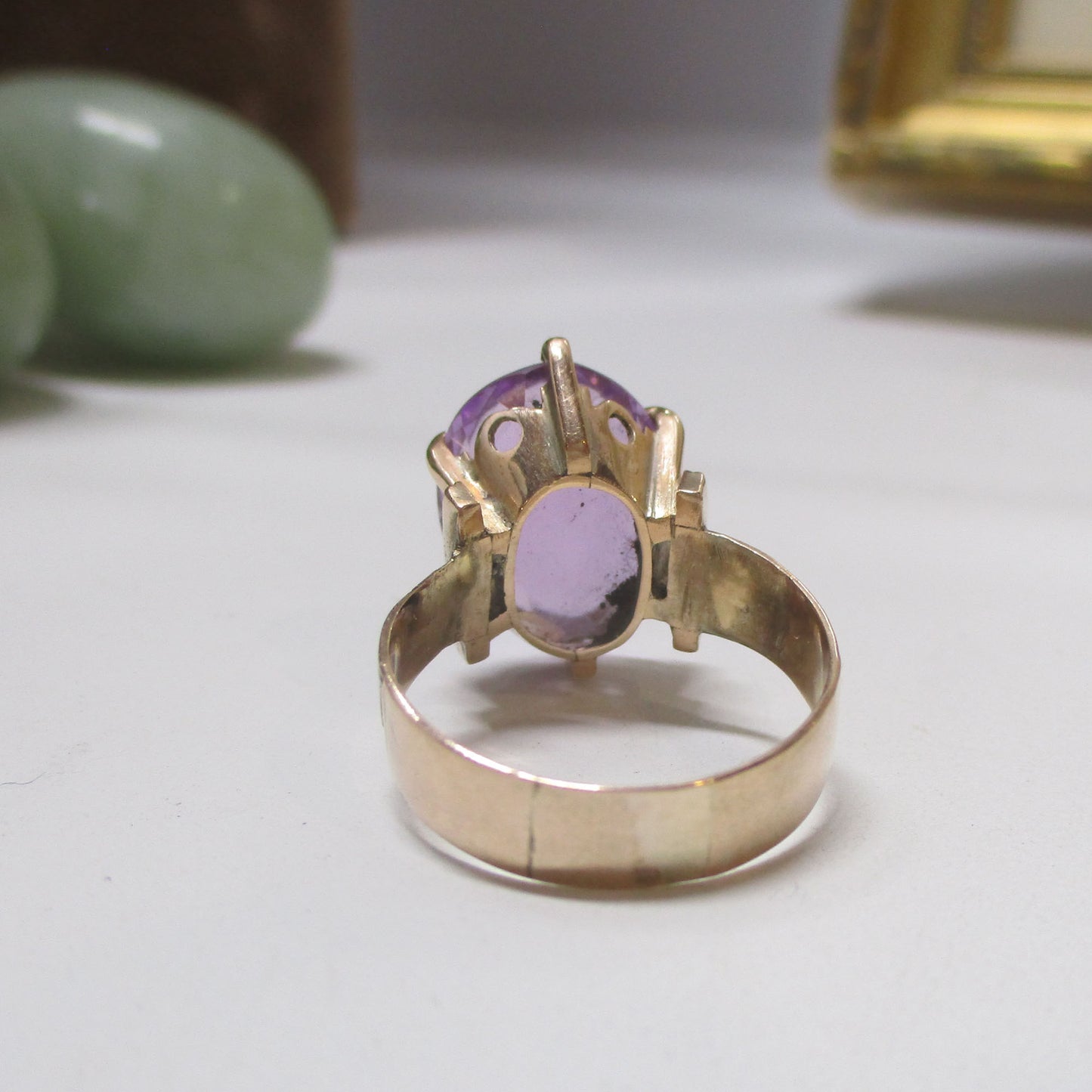 Victorian Solid 10K Gold Natural Rose de France Amethyst Ring Size 7