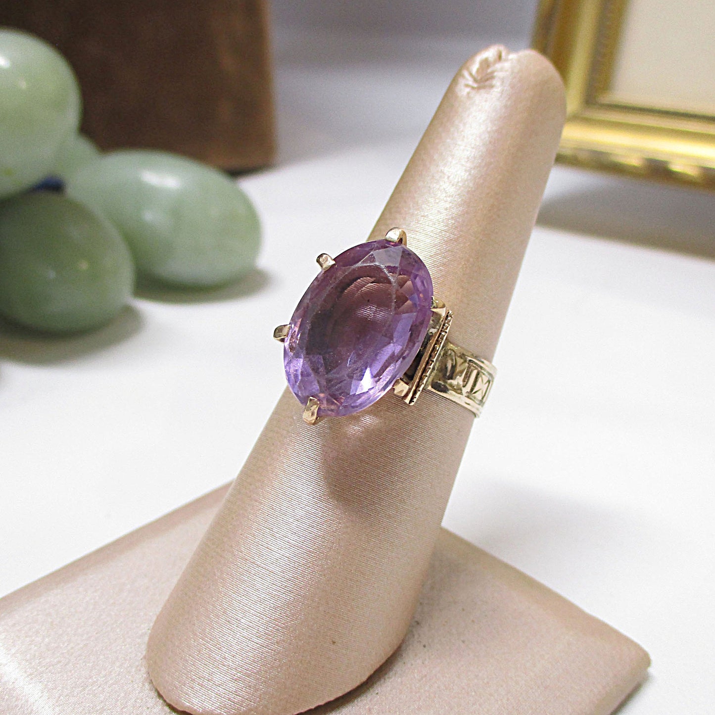 Victorian Solid 10K Gold Natural Rose de France Amethyst Ring Size 7