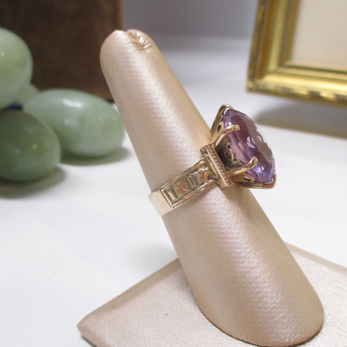 Victorian Solid 10K Gold Natural Rose de France Amethyst Ring Size 7