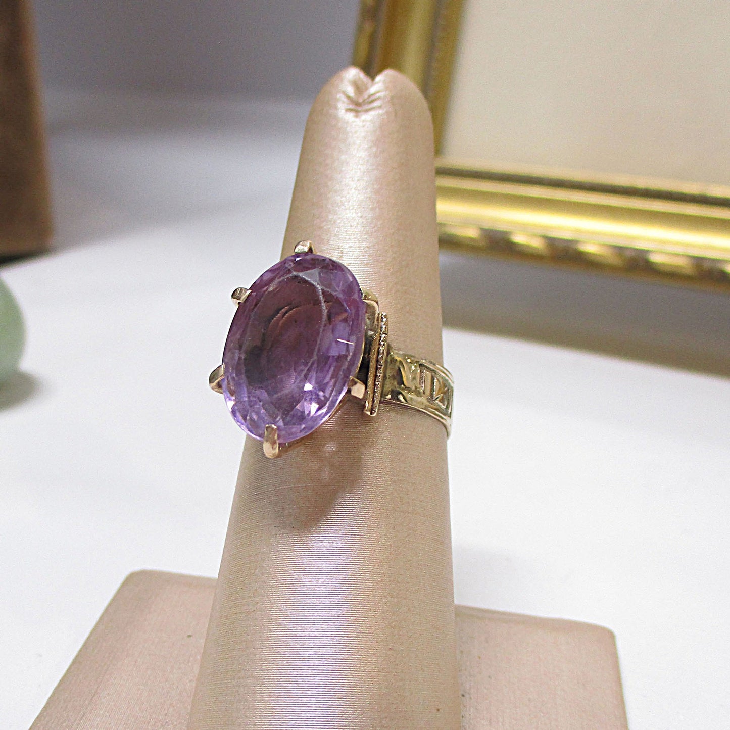 Victorian Solid 10K Gold Natural Rose de France Amethyst Ring Size 7