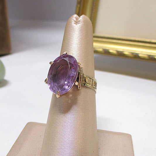 Victorian Solid 10K Gold Natural Rose de France Amethyst Ring Size 7